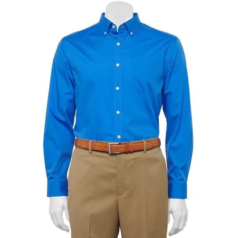 Mens Shirt Croft & Barrow Solid Woven Easy Care Button Down Blue Size XL